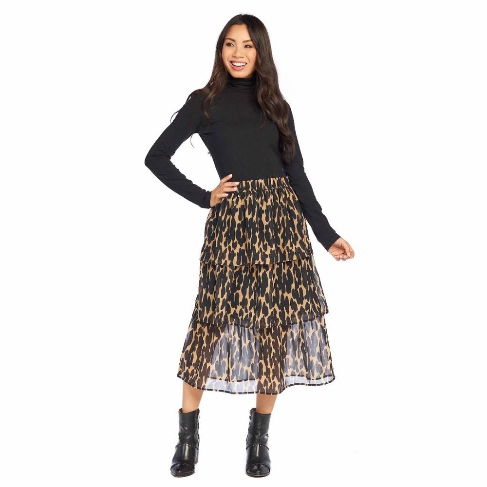 Mud Pie STASSIE LEOPARD MIDI SKIRT / NWT / Size Small